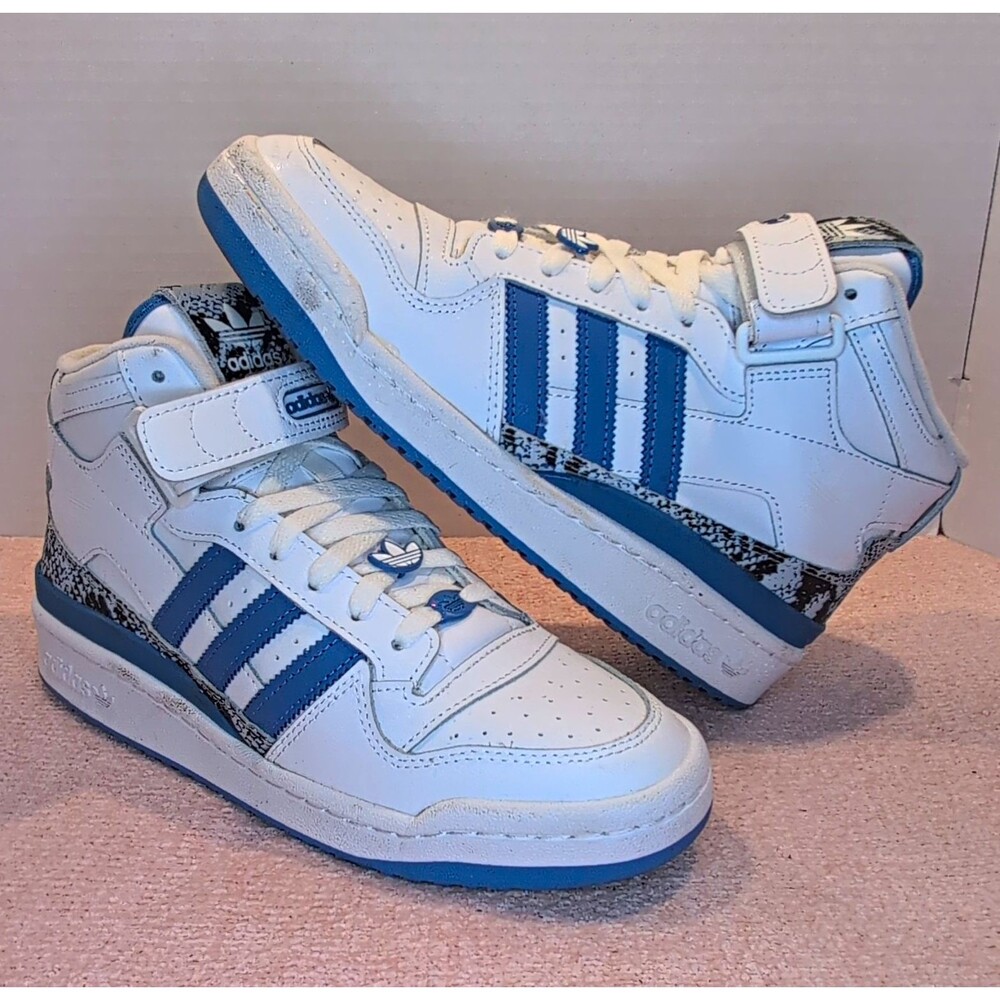 adidas Forum Mid Men’s Mid Top Lace Up Hook & Loop Sneakers White/Blue Size 8